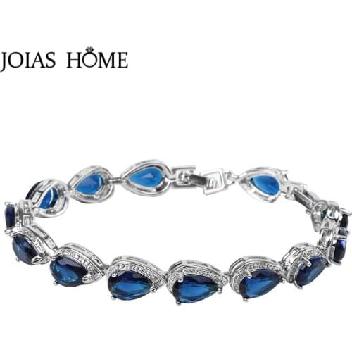 JoiasHome Charms Silver 925 Bracelets for Women Jewelry with Water Drop Shaped Sapphire 16 colors choice Gemstones Wholesale