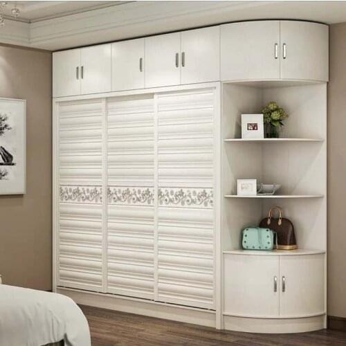 Ply wood wardrobe modern simple bedroom overall wardrobe sliding door sliding shutter door storage cabinet