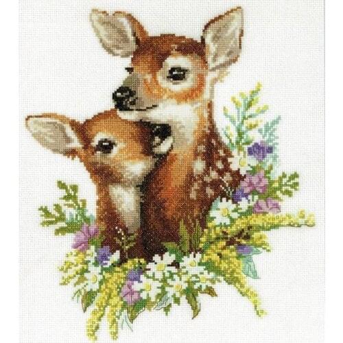 Top Customized Embroidery Fawns Modern Cross Stitch Kits for Beginners with 100% Cotton Flosses & Free Shipping for Wall Decor