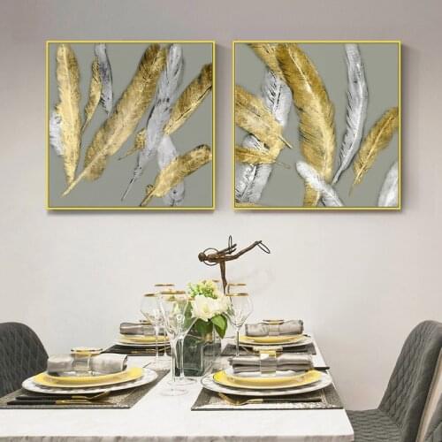 Modern Style Minimalist Golden Feathers Canvas Painting Wall Art Nordic Posters and Prints Wall Pictures for Living Room Decor