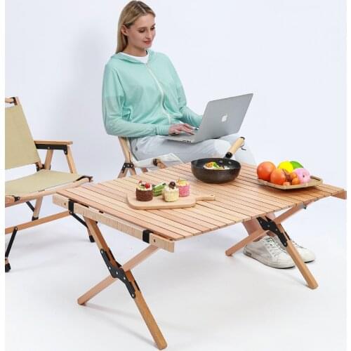 Outdoor Camping Egg Roll Table Folding Table Solid Wood Barbecue Picnic Table Portable Table and Chair Home Self-driving Tour
