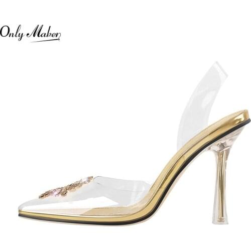 Onlymaker Slip-On Shoes For Women Transparent Stilettos Pointed Toe Crystal Multicolor High Heel Pumps Jelly Shoes