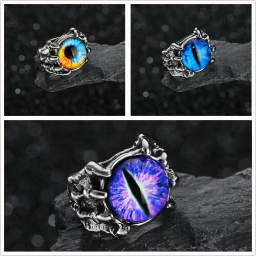 Vintage Metal Open Ring Resizable Unisex Womens Mens Punk Eyes Claw Biker Gothic Rings Opensize Halloween Party Jewelry