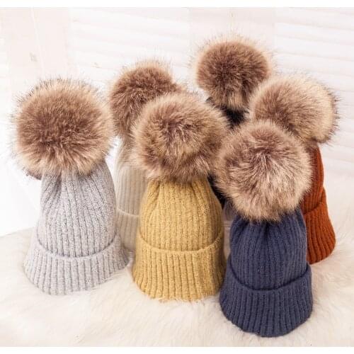 Big Pompom Warm Knitting Wool Women Beanies Winter Thick Twist Hat For Gilrs Solid Color Elastic Soft Skullies Caps Outdoor Gift