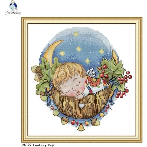 Joy sunday Fantasy Boy Patterns Cross Stitch 11CT Printed Fabric 14CT White Canvas DMC Embroidery Thread Sets Needlework