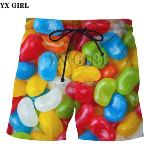YX GIRL 2018 summer New Fashion shorts food beer / colorful jelly beans / sweet cocktails Print 3d Casual Men Women Shorts