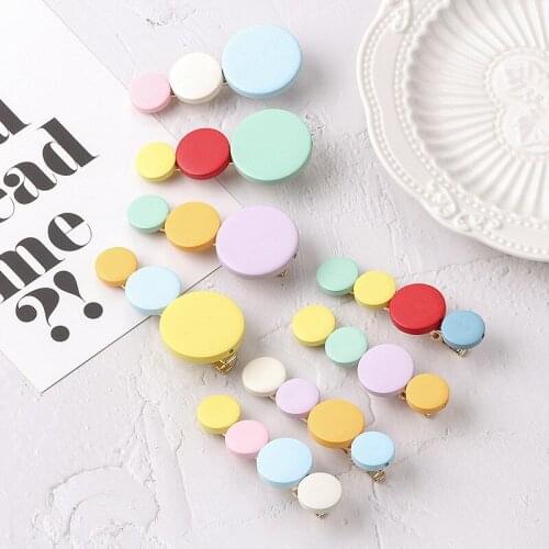 Rainbow candy color wooden round bump color clip INS fashion edge clip bang chopped sweet hairpin headdress hair accessories