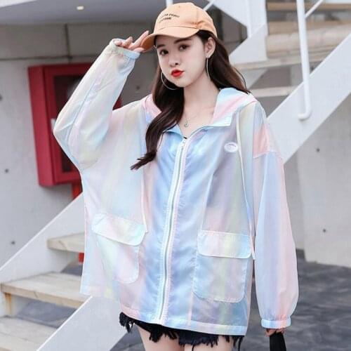 Rainbow Hoodies Jacket Women Summer Thin Loose Zip Up Hoody Sweatshirts Breathable Sun UV Protection Windbreaker Streetwear Tops