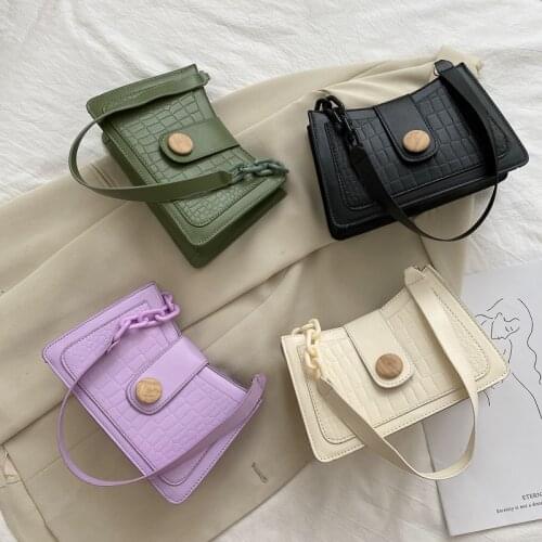 Ladies Small Shoulder Bags Fashion Design Leather Armpit Bag Crocodile Pattern Baguette Handbag Women 2021 Candy Color Chain