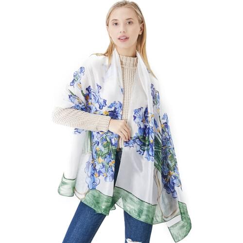 Van Gogh Oil Painting Silk Scarf Designer Irises Print Bandana Foulard Femme Summer Beach Shawls Spring Hijab Scarves for Women
