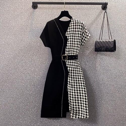 Large Sizze Thousand Bird Plaid Dress Long Skirt Summer Celebrity Party Vestidos De Festa High Waist Sukienki Na Wesele Damskie