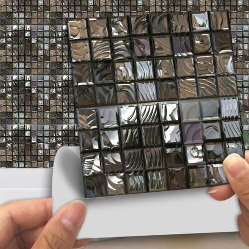 10pcs/set Kitchen Bathroom Mosaic Tile Stickers Wall Decors Adhesive Crystal Waterproof Oil-proofing Decoration 10x10cm 15x15cm