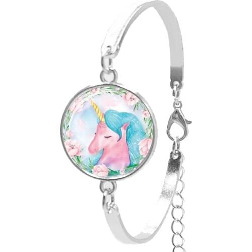 2020 Cute Anime Cartoon Bracelet Glass Cabochon Unicorn Childrens Bracelet Men and Women Jewelry Gifts