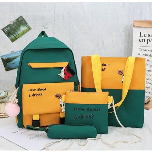 2021 4Pcs/set Canvas School Bags for Teenage Girls Cute Backpacks Women Bookbags College Travel Backpacks Female Rucksack