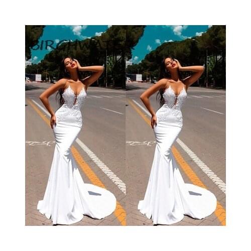 2021 Satin Mermaid Wedding Dresses Lace Appliques Strapless Wedding Dress New Princess Party Turkey Vintage Bridal Dress