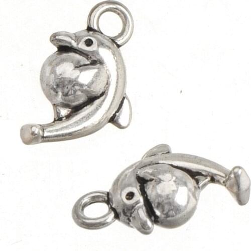 30 pieces dolphin charms jewelry components diy animal fish 3d play ball silver lovely making keychains pendants accessory 14mm