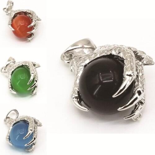 5pcs 8 Color Stone Pendant Charm Jewelry 25x31mm Opal Cat Eye Round Ball Inlay Paw Shape Diy Finding Copper Silver-Color B3295