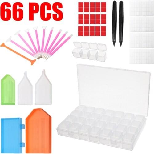 66Pcs/Set 5D Diamond Embroidery Accessories DIY Diamond Painting Boxes Tool Kit Pen Tweezers Glue Plastic Plate Set