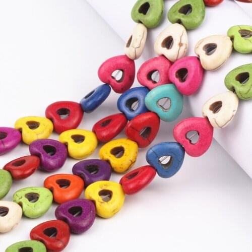 15mm Colorful Heart Howlite Beads Loose Stone Beads Diy Charms Spacer Bead Handcrafts 105Pcs/Lot