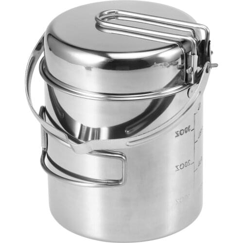 1L Kettle Stainless Steel Cooking Kettle Portable Outdoor Camping Backpacking Pot with Foldable Handle Camping Equipment