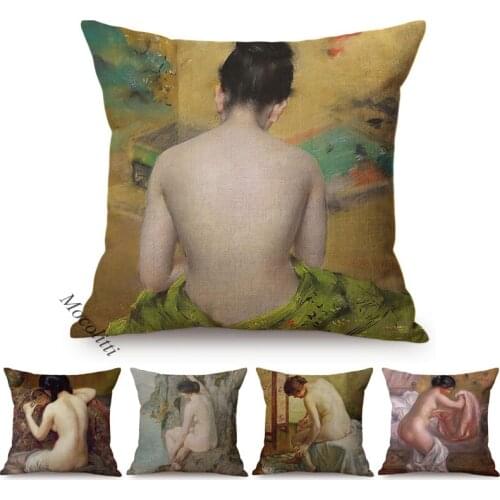 Nordic Vintage Sexy Oil Painting Art Style Pillow Case Classical Woman Ass Print Cotton Linen Decoration Room Sofa Cushion Cover