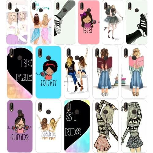 263H Girls Brunette Blonde Best Friends BFF Matching Soft Silicone Tpu Cover Case for huawei Nova 3 3i p smart