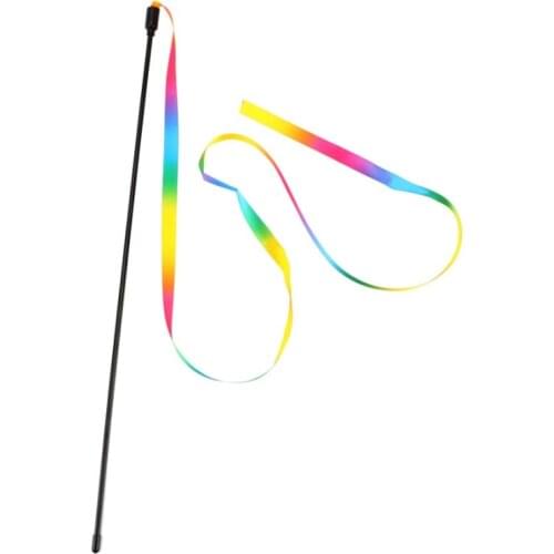 28cm Double-sided Rainbow Ribbon Funny Cat Stick Creative Funny Cat Toys Soft Toy Stick Free Swing Cat Stick Toys For Cats