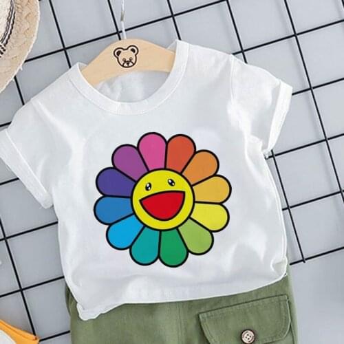 New Fashion Baby Clothes Kids Casual Floral Pattern Girl White Polyester Cotton T-Shirt Suitable For 3 4 5 6 7 8 9 Years Old