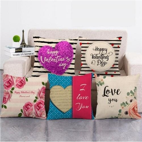 GZYZMY 2021 Valentines Day Souvenir Pillow Cover Artificial Linen Cushion Covers 45*45cm Sofa Car Home Decoration Pillowcases