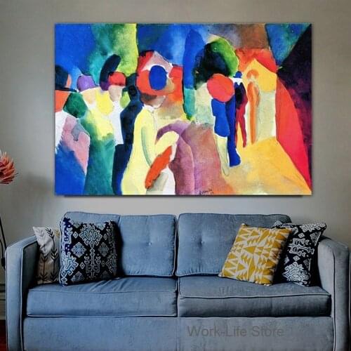 August Macke Famous Old Master Artist Reproduction Oil Painting Girl with A Yellow Jacket Canvas Print for Room Wall Decor