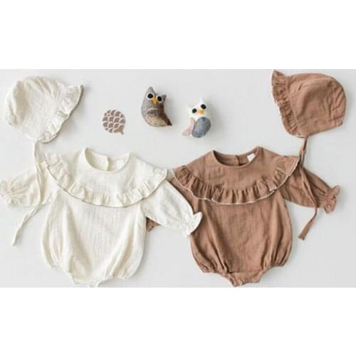 Baby Romper Ruffle Newborn Baby Jumpsuit New Born Bebe Soild Clothes Toddler cotton Onesie With Hat Child Girl Boy Soft Clothes