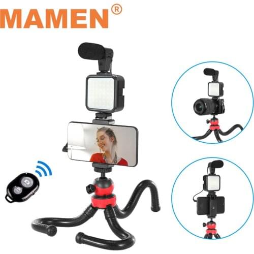MAMEN Smartphone VLOG Shooting Kits Octopod Tripod Photography Suit With LED Light Microphone Bluetooth Selfie For Phone Camera
