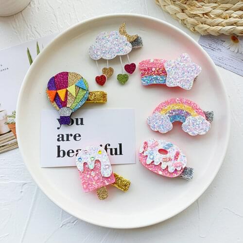 Candy Rainbow Cloud Hair Clips for Girls Glitter Ice Cream Balloon Cartoon Hairpin Princess Barrettes Donuts Grip Accessories