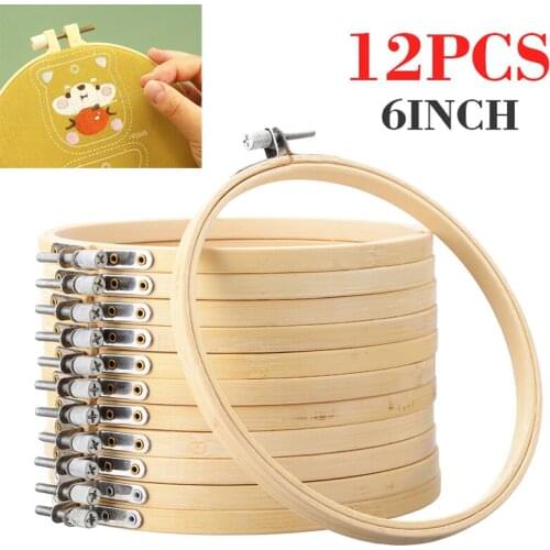 12Pcs Embroidery Hoop Round Bamboo Cross Stitch Hoop Wood Color Frame Embroidery Hoop Ring Needlecraft Cross Stitch Sewing Tools