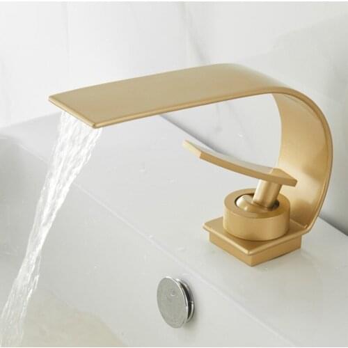 Copper Single Hole Single Handle Hot and Cold Basin Mixer Faucet Creative Waterfall Water Outlet Bathroom Vessel Sink Mixer Tap