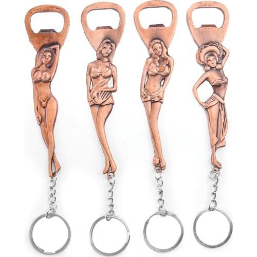 Multifunction Beer Beauty Sexy Lady Bottle Opener Keychain Brone Rose Gold Stripper Key Chain Ring Kitchen Bar Tools Accessories