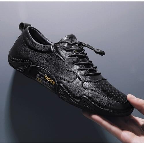 Men Leather Casual Shoes Moccasins male Handmade shoes Brand Fashion Men shoes Breathable Black Driving Shoes