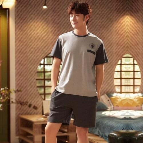 Men Summer Pure Cotton Short-sleeved Shorts Pajamas Set Thin Section Home Suit L-XXXL Plus Size Mens Sleepwear Pijamas Hombre
