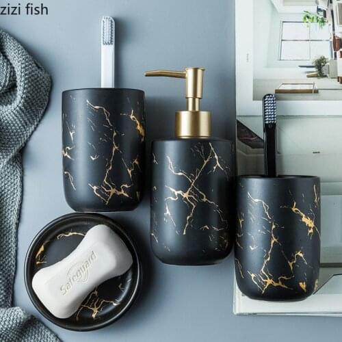 Nordic Matte Gold Ceramics Bathroom Accessories Set Soap Dispenser/Toothbrush Holder/Tumbler/Soap Dish luxurious Washing Set