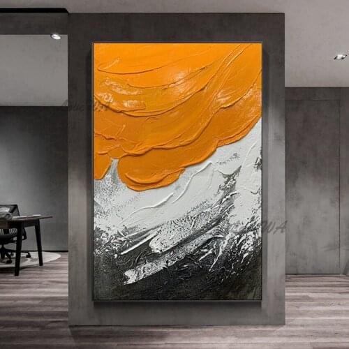 New Arrival Abstract Oil Painting With Orange And White 100% Handpainted Picture Canvas Abstract Hand-painted Wall Art No Framed