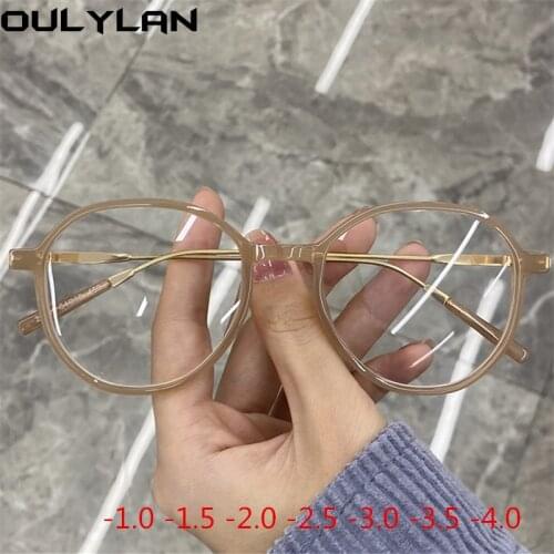 Oulylan -1.0 1.5 2.0 2.5 3.0 3.5 4.0 Finished Myopia Glasses Women Men Round Nearsighted Glasses Student Computer Eyeglasses