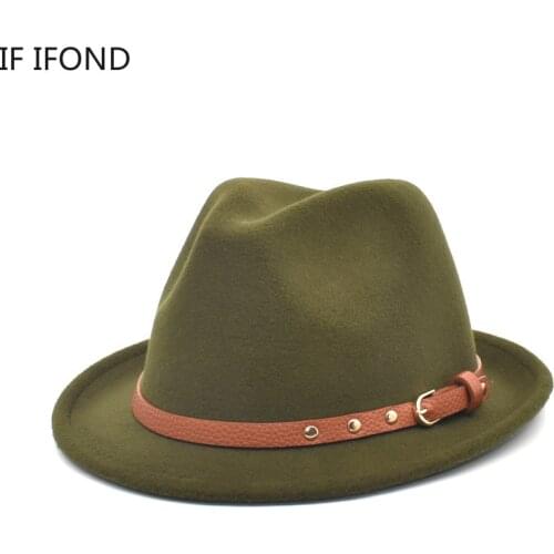 Autumn Winter Warm Jazz Caps Men Gangster Trilby Felt Fedoras Hat Solid Vintage Trilby Hat