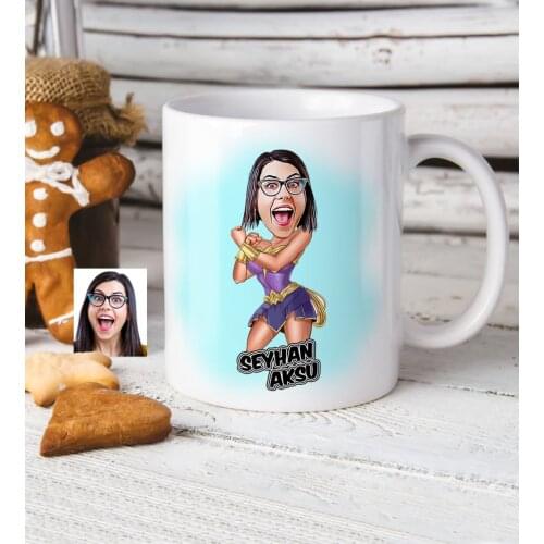 Personalized Wonder Woman Cartoon White Mug Cup