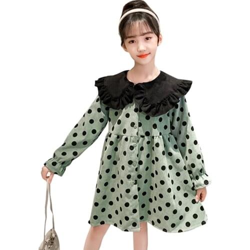 Dress For Girls Dot Pattern Dress For Girl Long Sleeve Kids Dresses Spring Autumn Costumes For Girls 6 8 10 12 14
