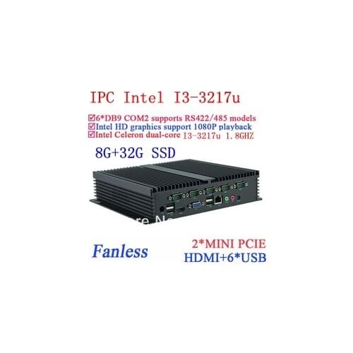 Industrial Mini pc i3 24 hours IPC Gigabit Ethernet 6 USB 6 COM 8G RAM 32G SSD WIN7 WIN8 LINUX NAS free drive 7 24 hours