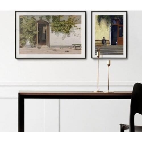 Simple Nordic Denmark landscape oil painting porch sitting room mural poster printing canvas hanging picture decorative picture