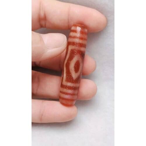 Rare Tibetan Area Jade Dragon Scale Pattern Red Cuosi Three Eyed Natural Agate Dzi Bead Top Tribute Opaque Cinnabar Point