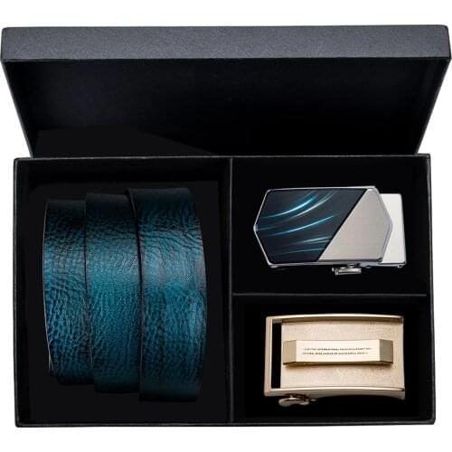 Blue Leather Mens Belt for Jeans Casual Designer Cowboy Jeans Leather Strap 100% Cowskin Leather Boxed Automatic Buckle Belts