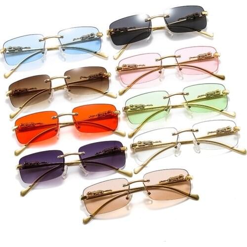 Cheetah Decoration Square Sunglasses Small Rectangle Shades for Woman Luxury Brand Rimless Sun Glasses Women Party Glasses UV400