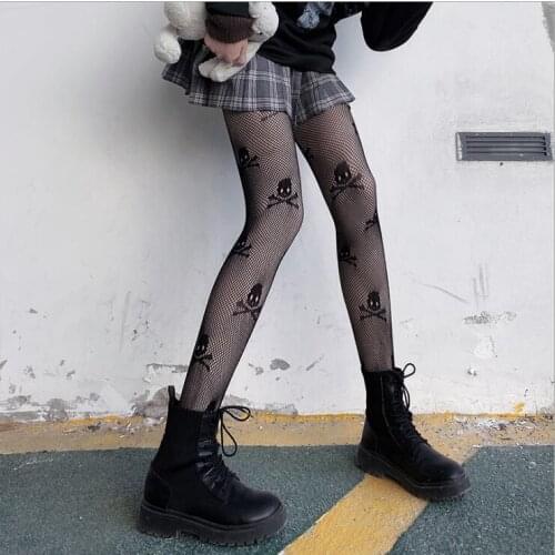 Sexy Cosplay Costumes Halloween Skull Tights 2021 Womens Club Wear Body Stockings Cool Girl Friend Fishnet Hollow Out Pantyhose